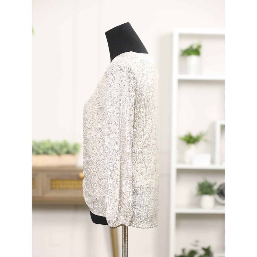 Sachin & Babi Peyton Silver Sequin Twist Front NWT $395 Retail Balloon Sleeve 6 - Picture 6 of 12